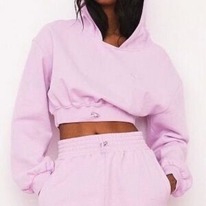 NWT For Love & Lemons Josie Cropped Hoodie Size XXS Purple Embroidered